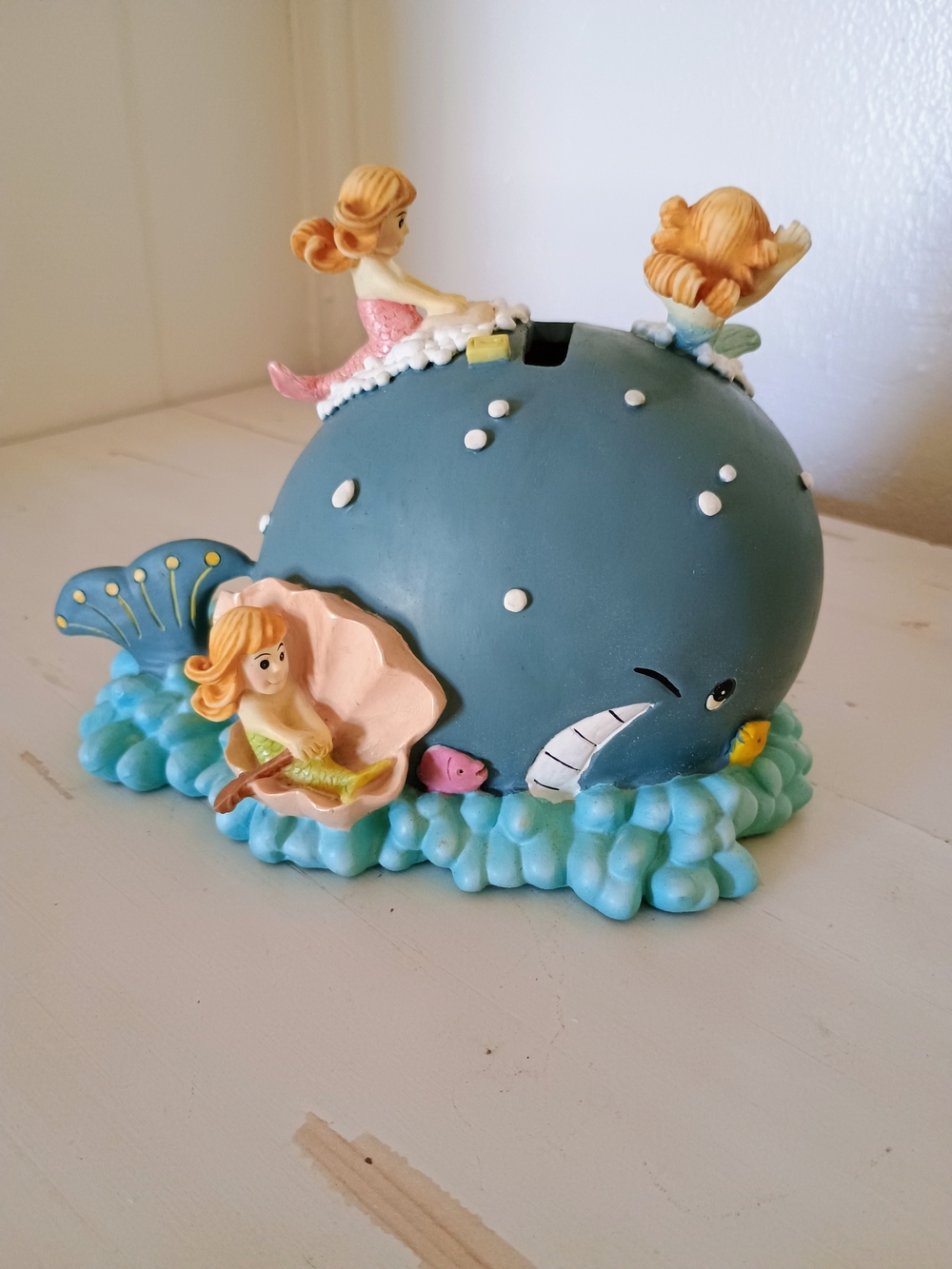 Cute Whale and Mermaid Figurine Piggy Bank - Blue